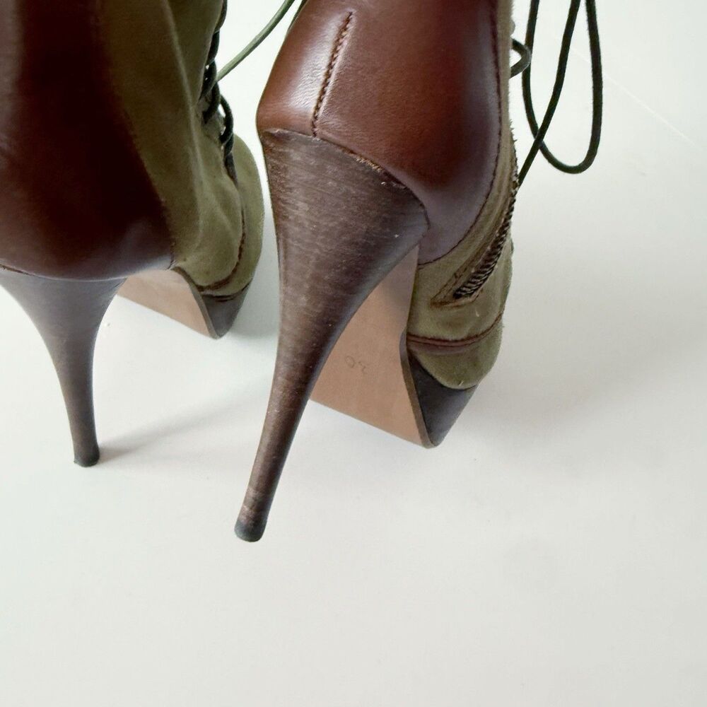 Steve Madden Army Green Stiletto High Heel Ankle Boots Lace Up Combat Military 6 - Picture 12 of 16